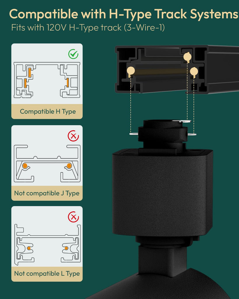6 Pack LED Track Lighting Heads, Dimmable H Type LED Track Lights with 5 Selectable Color Temperatures