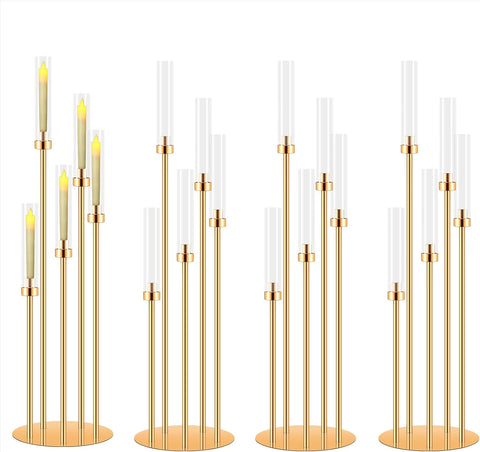 4 Sets Candelabra Centerpieces for Tables,42'' Tall 5 Arms Candlesticks Holder with Lampshade,Wedding Centerpieces