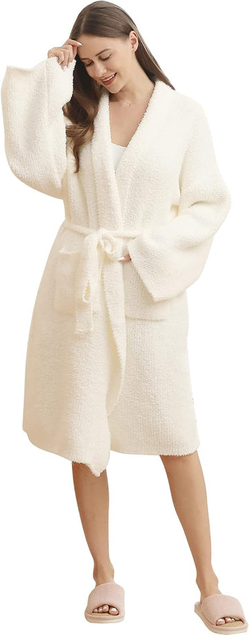 Plush Hoodless Bath Robe Women's Loungewear Sleep Robe Indoor Outfit