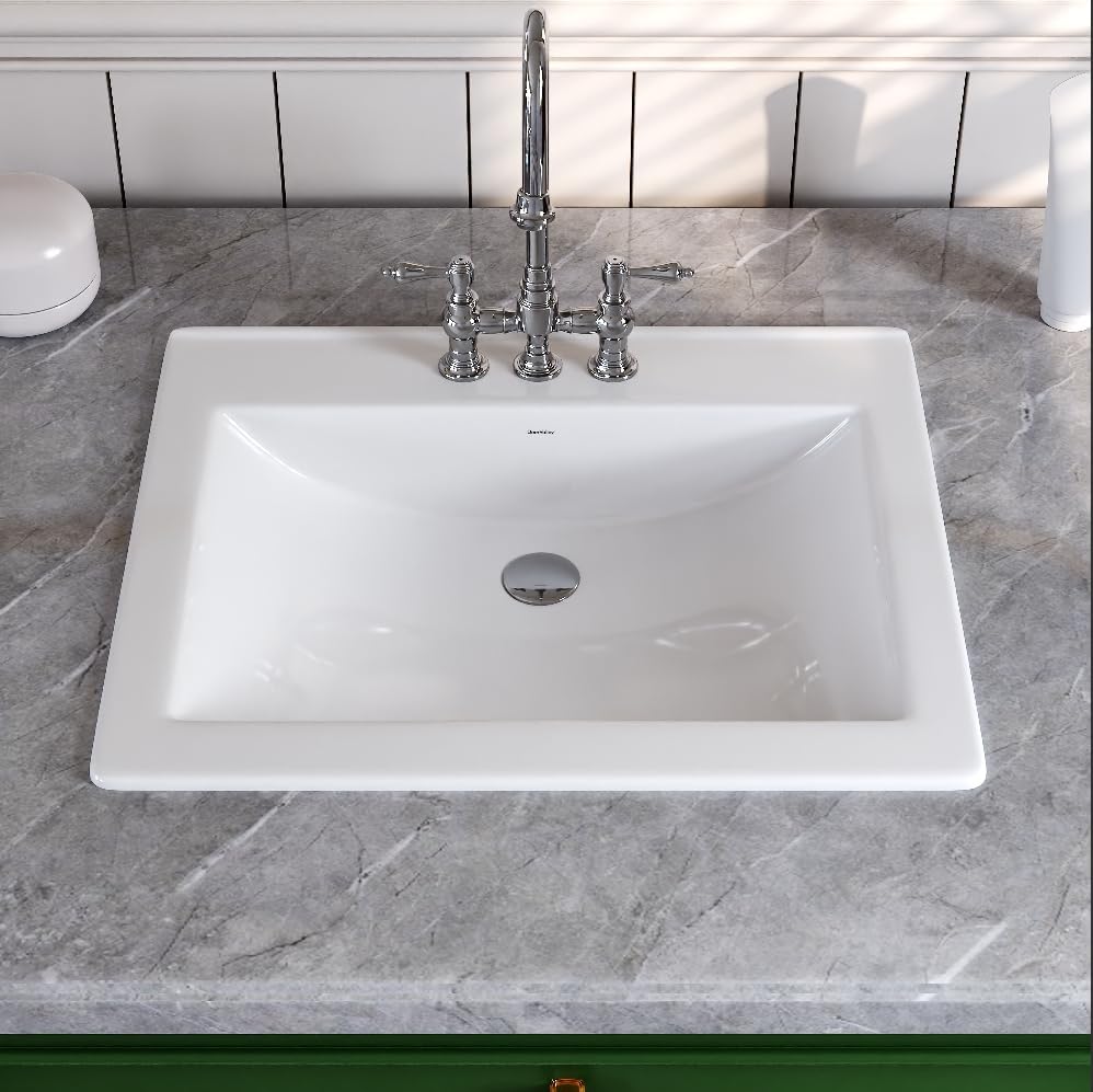 Bathroom Vessel Sink 21Óx18ÓRectangular Drop-in Sink for Bathroom Ceramic Vessel Sink White Bathroom Sink Under Counter Modern Art Basin with Overflow A131-B0CLXF6N4D