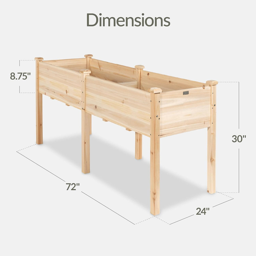 72x24x30in Raised Garden Bed, Elevated Wood Planter Box Stand for Backyard, Patio, Balcony w/Divider Panel, 6 Legs