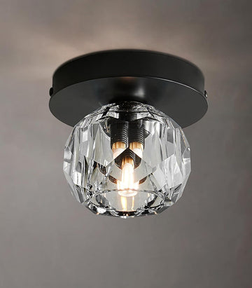 Small Crystal Ceiling Light Fixture,Black Flush Mount Hallway Ceiling light | Modern Matte Black Globe Wall Sconce,K9