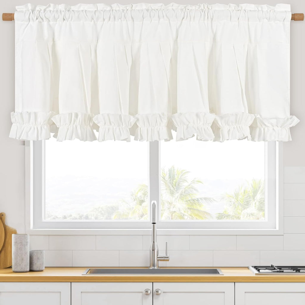 Linen Valances for Windows Farmhouse Window Valances with Ruffle Rustic Country Light Filtering Kitchen Valance