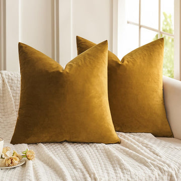 Velvet Throw Pillow Covers 18x18 Inch Pack of 2 Mustard Yellow