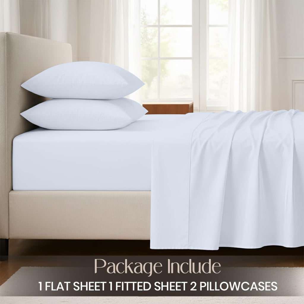 100% Egyptian Cotton Sheets Queen Size - Cooling Sheets, Soft Breathable Light Blue Bedding, Luxury Bedding, Luxury