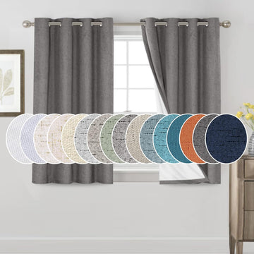 Blackout Curtains Linen Textured 100% Thermal Insulated Sun Blocking Drapes Nursery Grommet Room Darkening Linen
