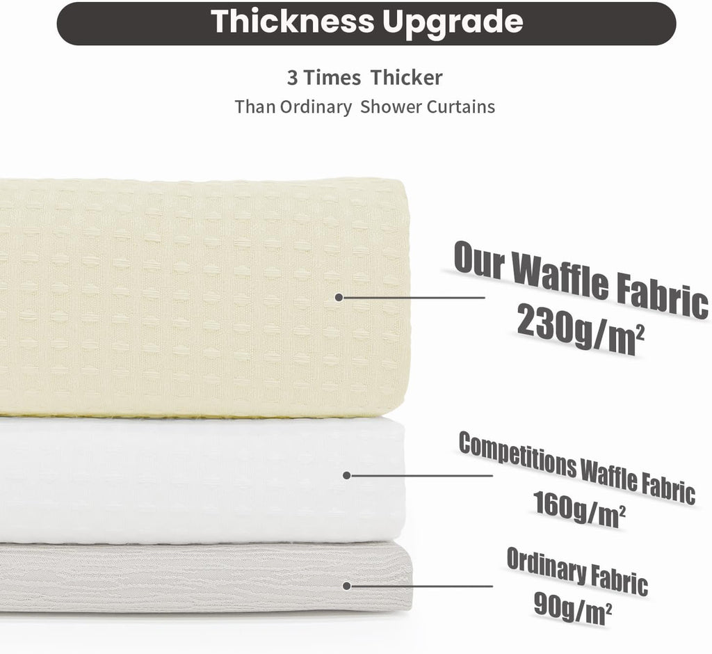No Hook Shower Curtain with Removable Snap-in Liner, Waffle Weave 230 GSM Polyester, Weighted Hem, Water Repellent