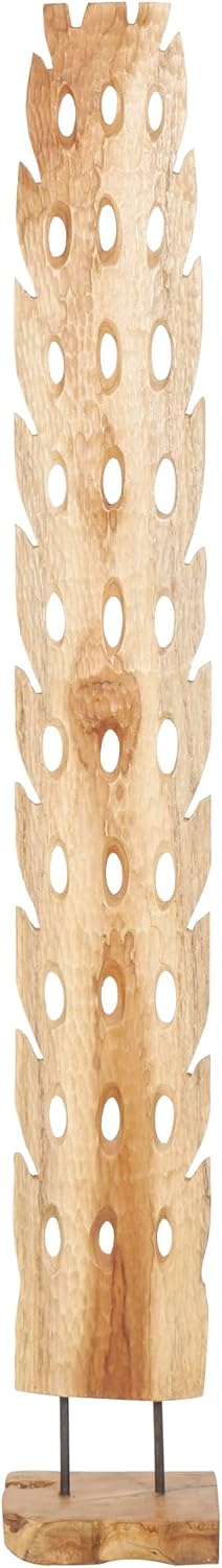 79 Teak Wood Abstract Handmade Decorative Sculpture Tall Floor Cutout Post Home Decor Statue with Live Edge Base