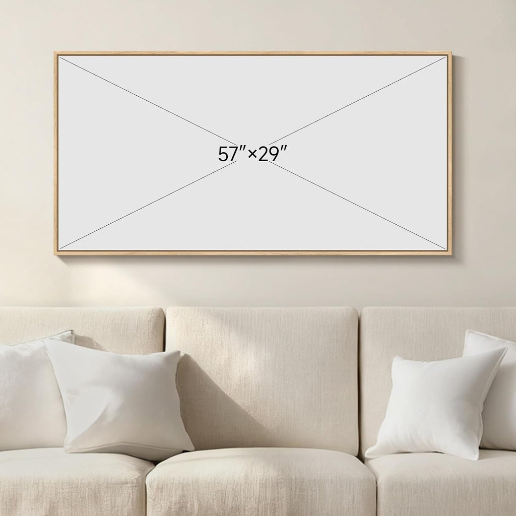 Framed Neutral Horizontal Abstract Wall Art, Extra Large Black and Beige Modern Painting Print, Mid Century Canvas