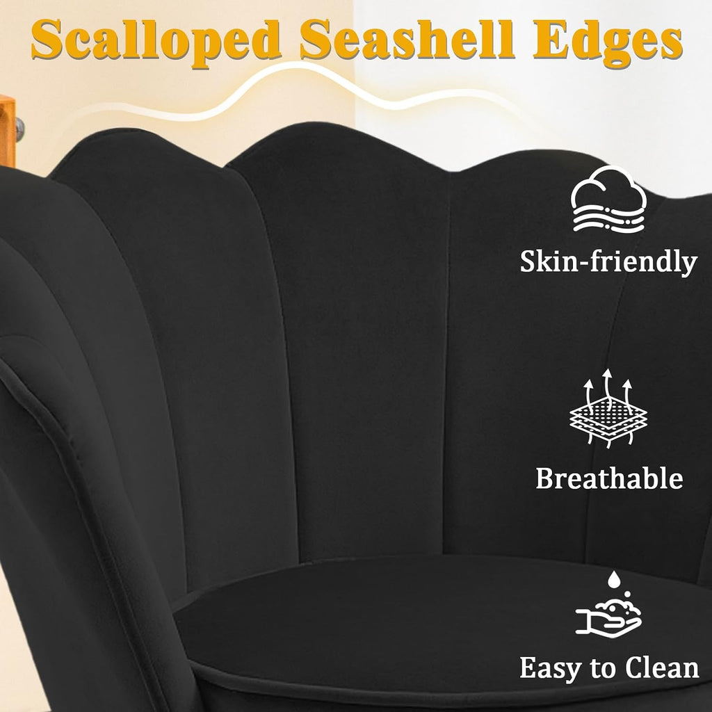 Accent Chairs Set of 2 , Velvet Upholstered Makeup Room Vanity Chair with Back, Golden Metal Legs Small Accent Side