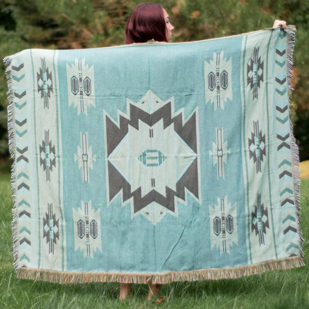 Aztec Throw Blanket Native American Blanket Southwestern Boho Decor Reversible Woven Tassels Mexican Blankets and Throws