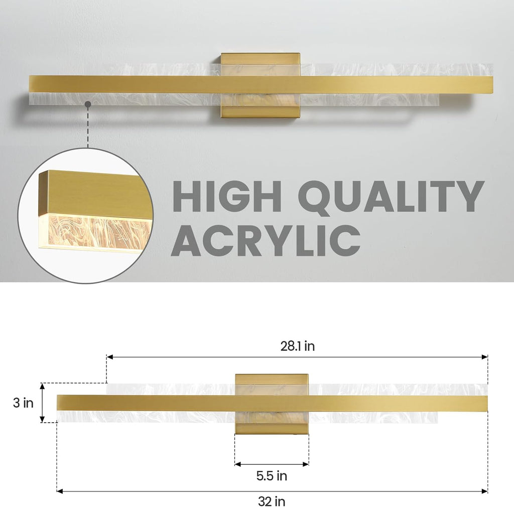 Modern Bathroom Vanity Light: Brushed Gold 32 inch 28W Dimmable LED Bath Bar Light Fixtures Over Mirror - Wall Sconce