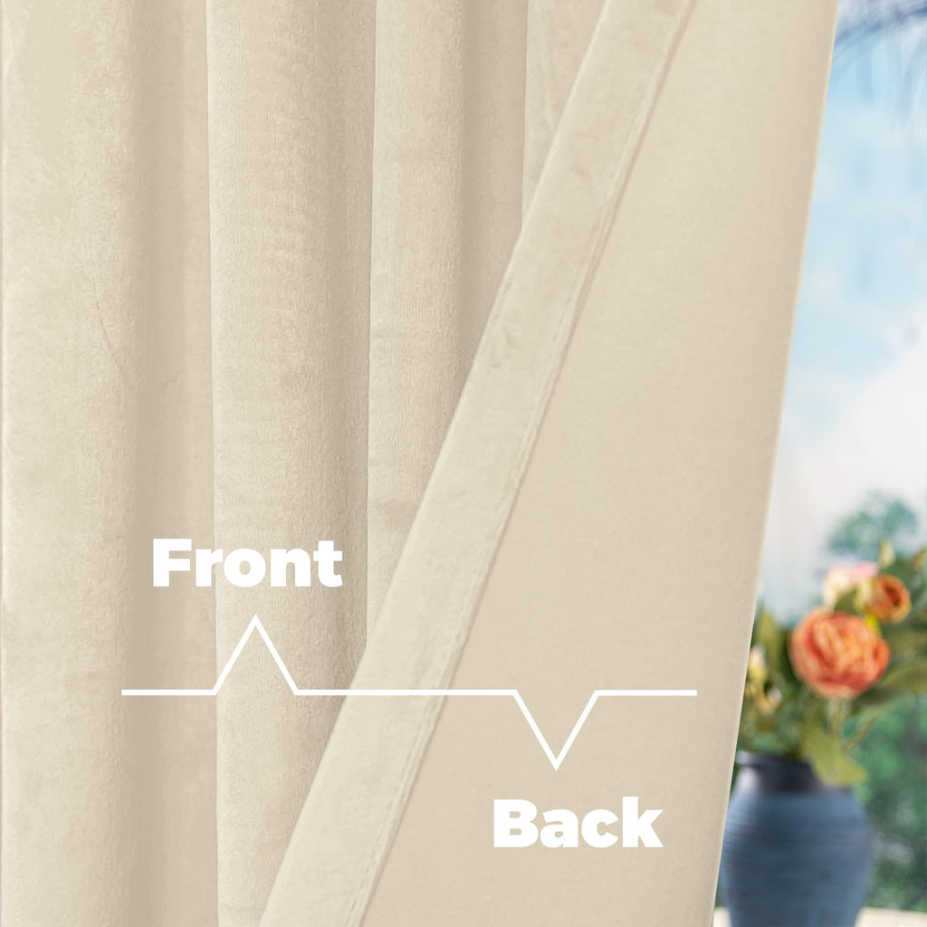Cream Beige Velvet Blackout Curtains 72 Inch Length