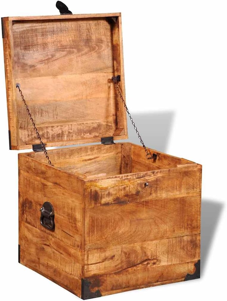 Handmade Cubic Storage Chest, Solid Rough Mango Wood Decorative Trunk, Vintage Style Organizer Bin , 18 x 18 x 18