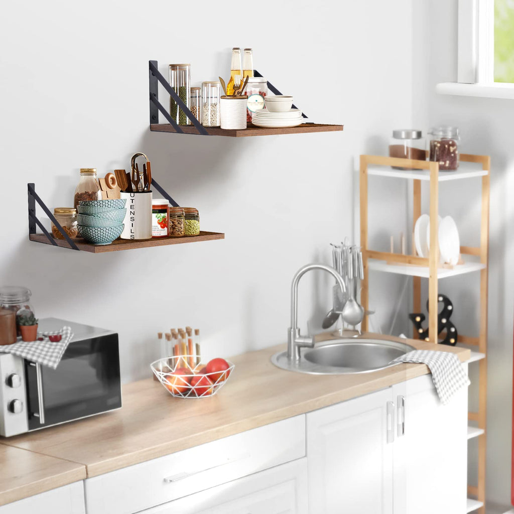 2 Pc Deep Floating Wall Shelves, Heavy Duty, 16x12, Brown