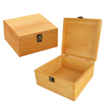 2 Pack Wood Box with Lid 7.8 x 7.8 x 4 Inch, Wooden Storage Box Container with Hinged Lid and Front Clasp, Small