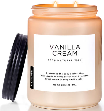 Large Vanilla Scented Candles, 19.4oz Organic Soy Wax