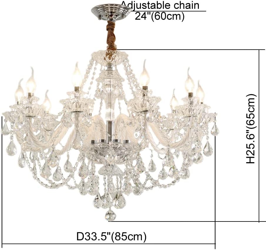Crystal Chandelier K9 Clear Crystal 10 Lights E12 Bulbs Pendant Lighting Fixture for Dining Room, Living Room, Bedroom Modern Ceiling Lights 32in (10 Lights)