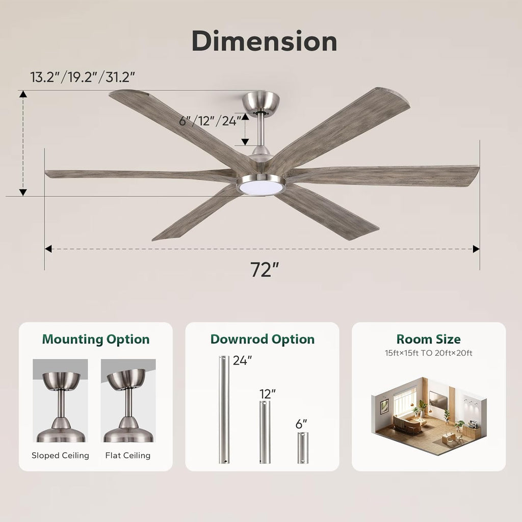 72" Ceiling Fan with LED Light and Remote - Gray