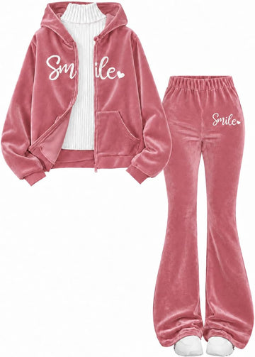 Toddler Girls Velour Hoodie Zipper Sweatsuit Velvet Tracksuit Outfits