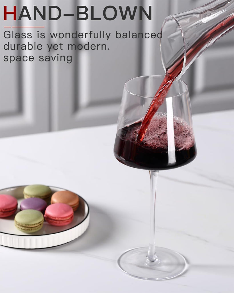 White Red Wine Glasses Set of 6 - 18oz Clear【Hand Blown】 Crystal Wine Glass - Tall Long Stem Modern Wine Glasses
