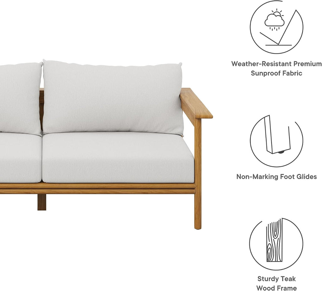 Wren Teak Wood Outdoor Sofa in Natural Sail