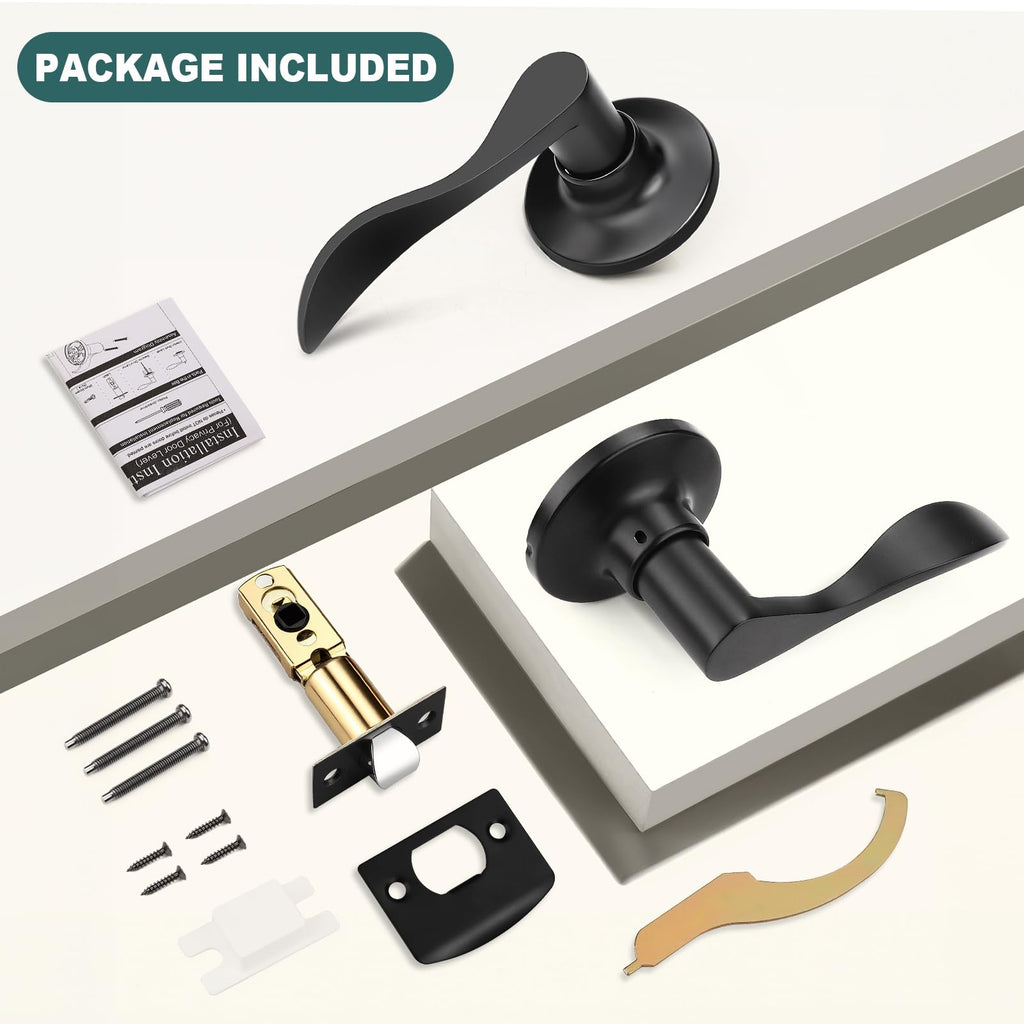 6 Pack Passage Lever Door Handle Matte Black, Stainless Steel Closet Door Handles Keyless Reversible Door Levers