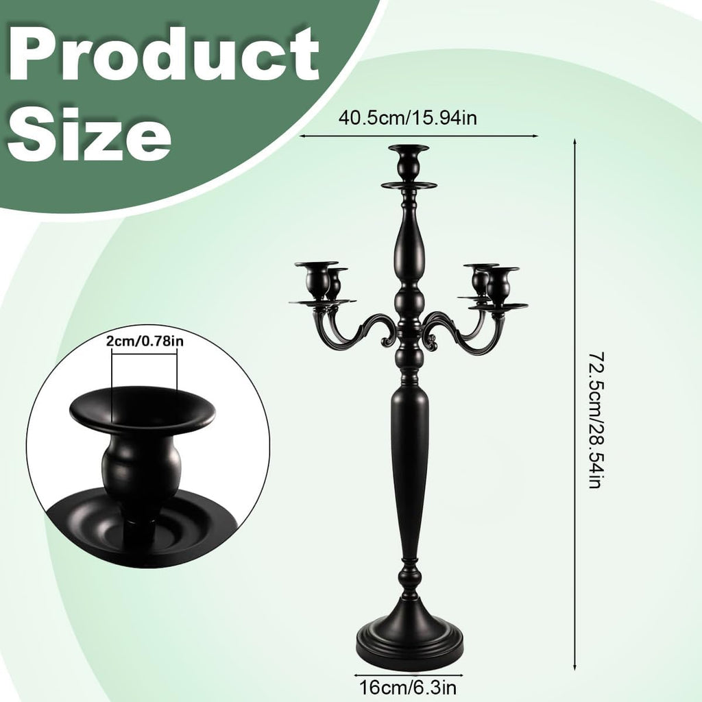 5 Arm Candelabra,28.54 inch Tall Candlestick Holders for Church Party Centerpiece for Dining Table Black Matte 0.78