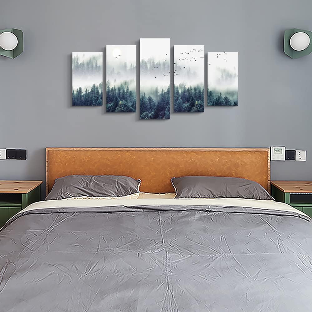 Canvas Wall Art Wall Decorations Modern Office Wall Decor Foggy Forest Trees Landscape Painting Stretched And Framed