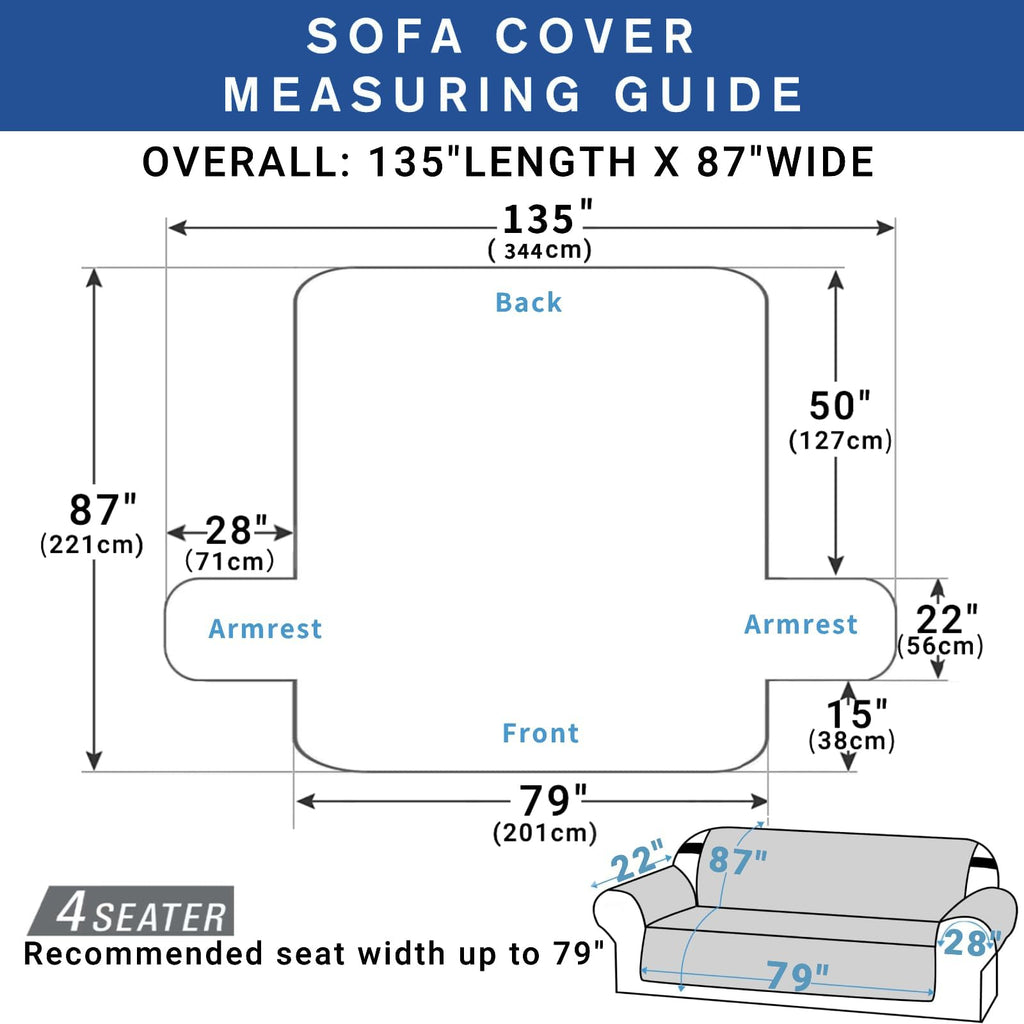 Oversized Sofa Cover Waterproof Couch Covers for 3 Cushion Couch, Soft Washable Slipcover with Pockets & Non-Slip
