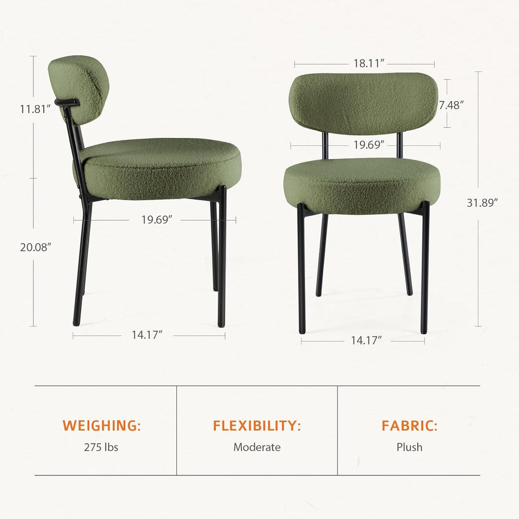 Dining Chairs Set of 2, Mid Century Modern Chair Round Upholstered Curved Backrest