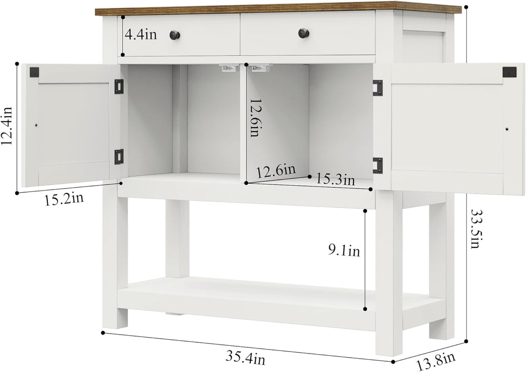 Farmhouse Console Table with 2-Door Cabinet & 2 Drawers, Coffee Bar, Entryway Table with Storage Shelf
