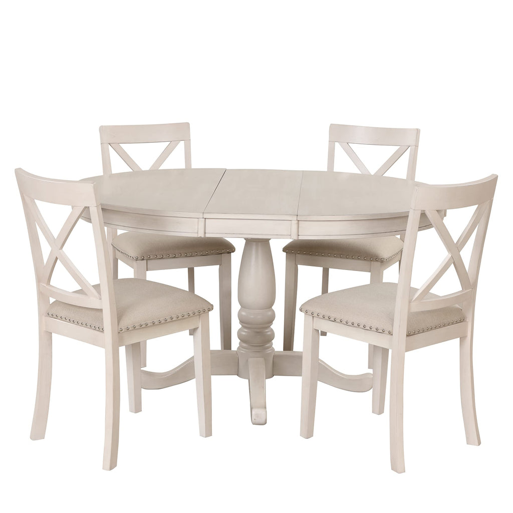5 Piece Extendable Dining Table Set for 4, Kitchen Table and Chairs Set, 4 X-Back Solid Wood Dining ChairSet