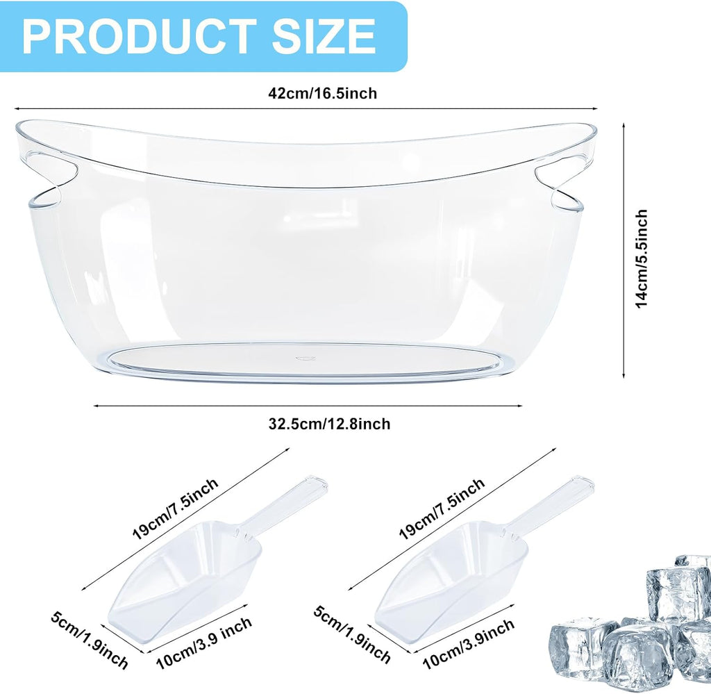Clear Acrylic Ice Buckets, 5.5L Mimosa Bar Beverage Tubs with Scoops - Set of 2