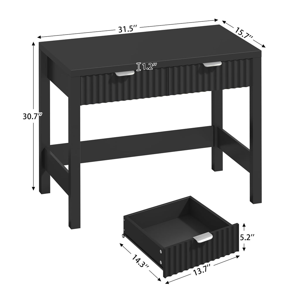 32 Inch Small Fluted Computer Desk with 2 Drawers