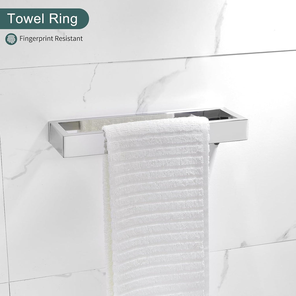 4-Pieces Bathroom Hardware Set, Polished Chrome Towel Bar Set, Wall Mounted Stainless Steel Bathroom Hardware
