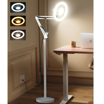 36W Floor Lamp with Flexible Arm, 3 Colors Ring Light with Heavy-Duty Base & Remote, Standing Lamp