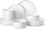 12 Pieces Porcelain Dinnerware Set, Modern White Dish Set for 4, Premium Serving Plates and Bowls Sets