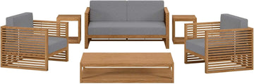 Carlsbad 6-Piece Teak Wood Outdoor Patio Set in Natural Gray