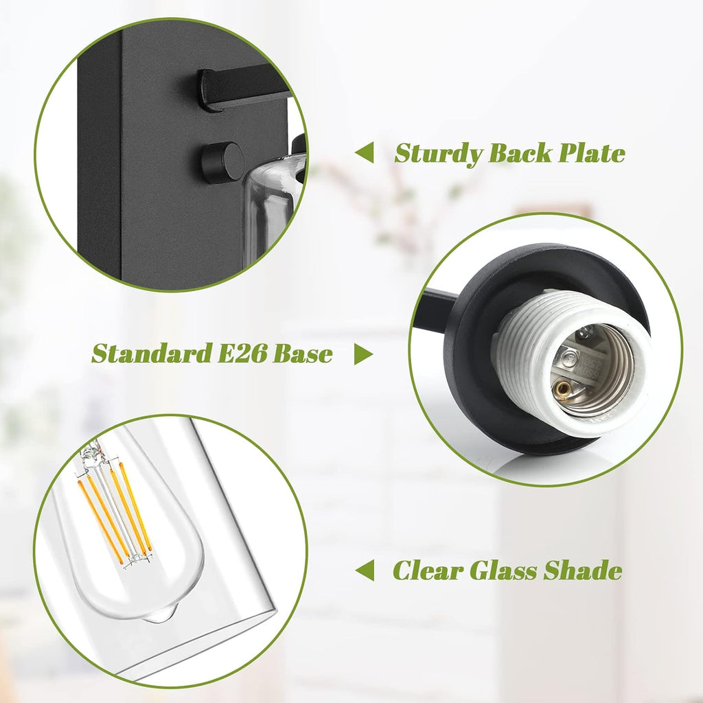 Wall Sconces Set of 2 , Modern Vanity Light Fixtures | Matte Black Wall Mount Lighting Lanterns, Farmhouse Wall