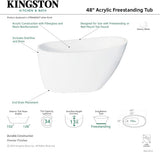 VTRS482627 48-Inch Acrylic Freestanding Tub with Drain, Glossy White