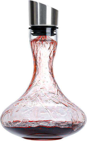 Hand Blown Wine Decanter with Aerator, 1300ml/44oz Red Wine Decanter, Crystal Wine Carafe with Stainless Steel Pour
