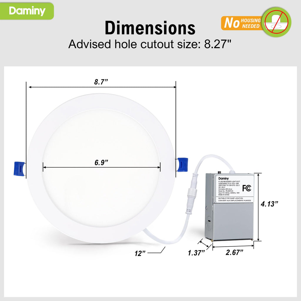 12 Pack 8 Inch LED Recessed Lighting, Canless Wafer Downlight