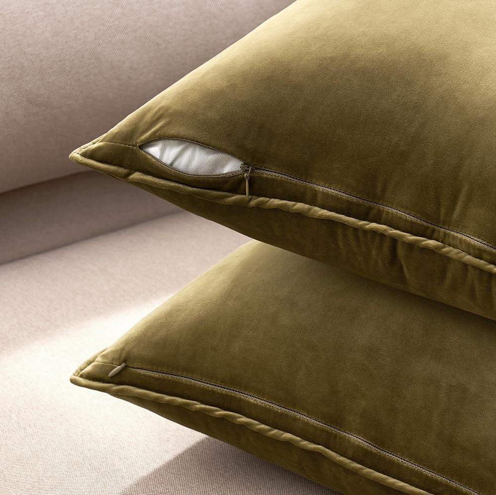 Olive Green Velvet Throw Pillow Covers 20x20 Soft Decorative Solid Square Cushion Cases Pack of 2 Modern Luxury Home
