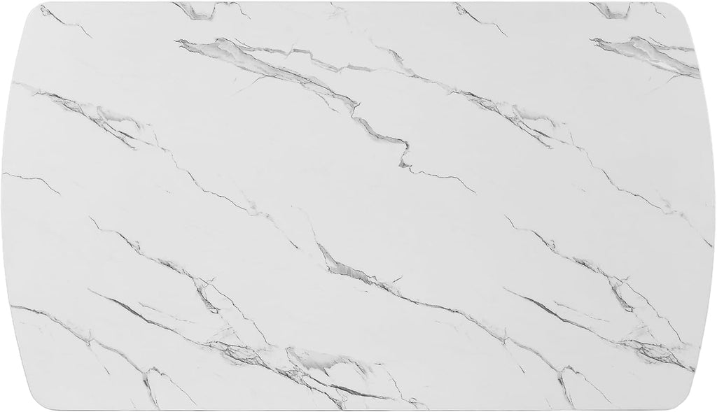 63" Faux Marble Dining Table for 6-8, Rectangular Kitchen Table with Unique Base, MDF Marble Look Top with Rubber