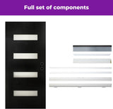Modern Black Exterior Fiberglass Entry Front Door with 4 Frosted Glass Panels Includes Frame & Hardware Right Inswing