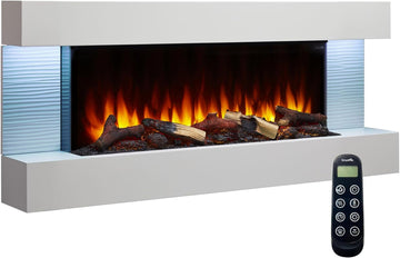 36-Inch Wall Mount Electric Fireplace with 50-Inch Floating Mantel (SF-FORMAT36-SF-FM50-WH)