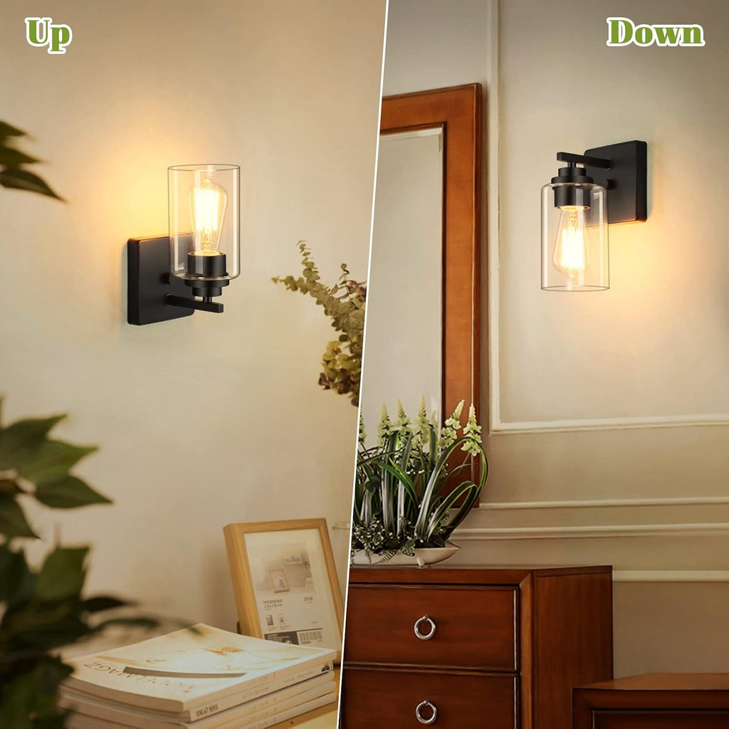 Wall Sconces Set of 2 , Modern Vanity Light Fixtures | Matte Black Wall Mount Lighting Lanterns, Farmhouse Wall
