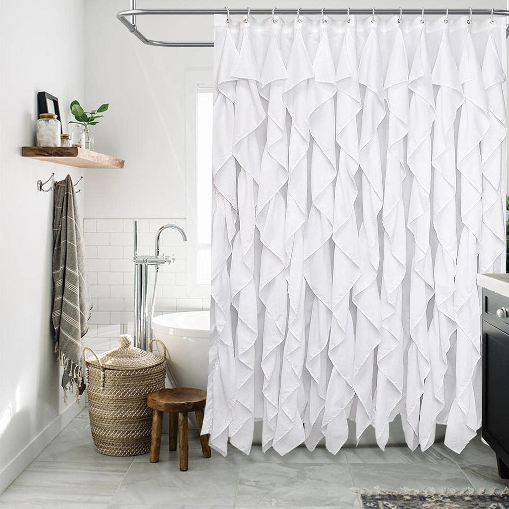 White Ruffle Farmhouse Fabric Cloth Curtains, 72x72 in Long