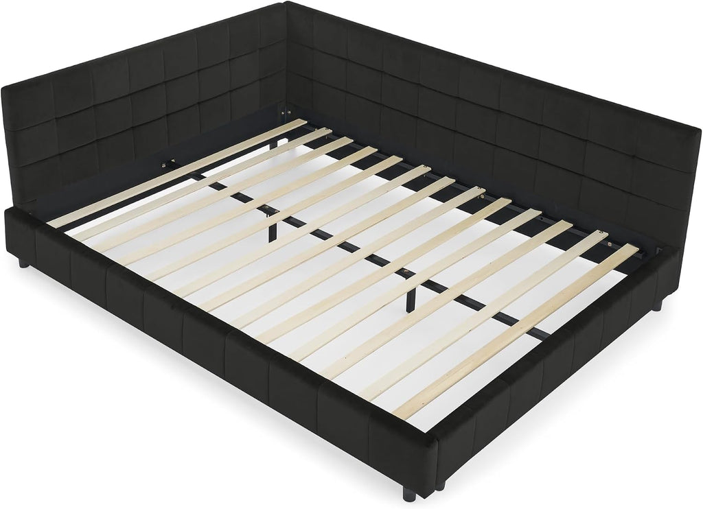 Queen daybed, Queen Corner Bed, Upholstered Sofa Bed Frame with Comfortable Backrest and Armrests for Kids,Adults